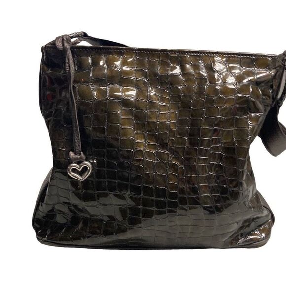 Brighton Women’s Embossed Croc Patent Shiny Leather Shoulder Bag Golden Brown - Picture 1 of 12